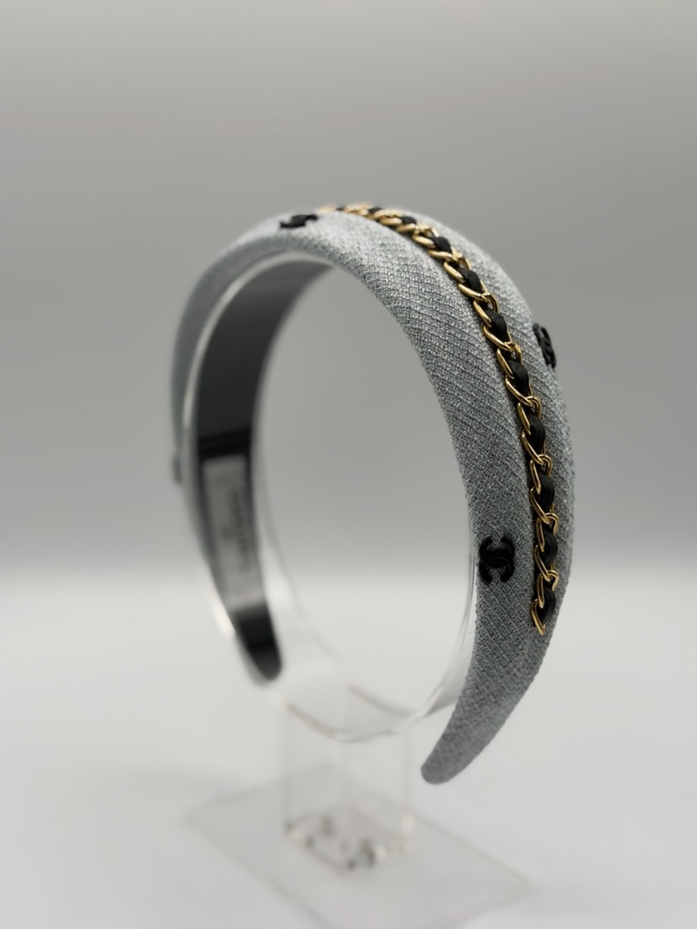 Light blue Chain-Trim Padded Headband with Logo Accents